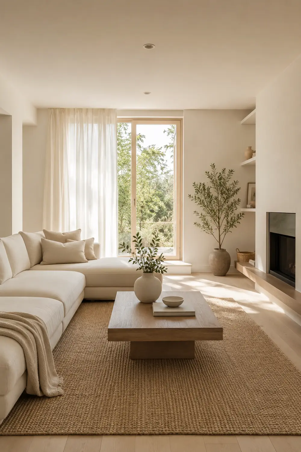 minimalist beige white living room color palette